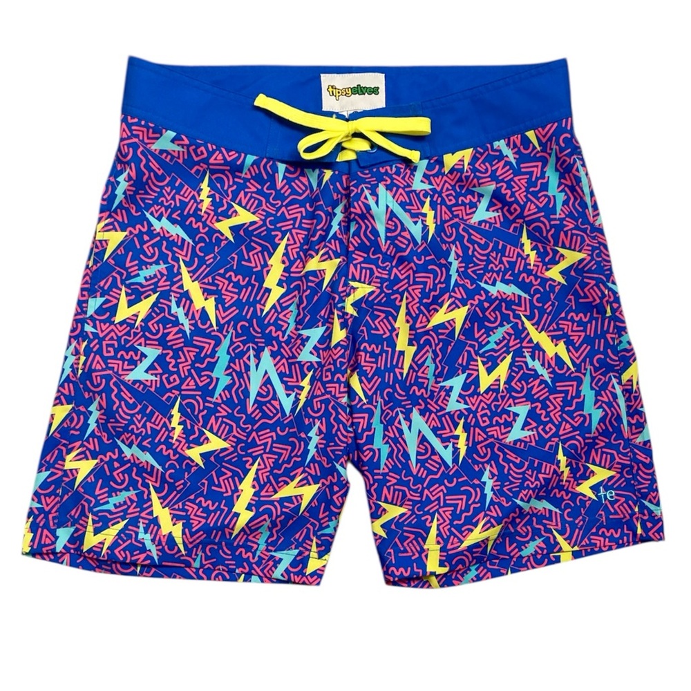 Tipsy Elves Mens Grease Lightning Board Shorts Size 31 Pockets Drawstring NWT